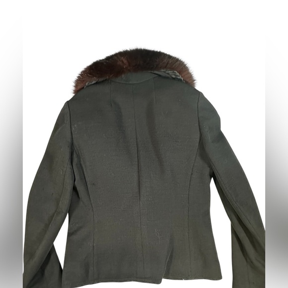 A272 Vintage Real Fur Boiled Wool Black Blazer Sz Small - Picture 2 of 7